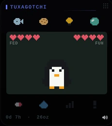 Tuxagotchi — A desktop widget that needs feeding. The desktop takes widgets; this is one of them.